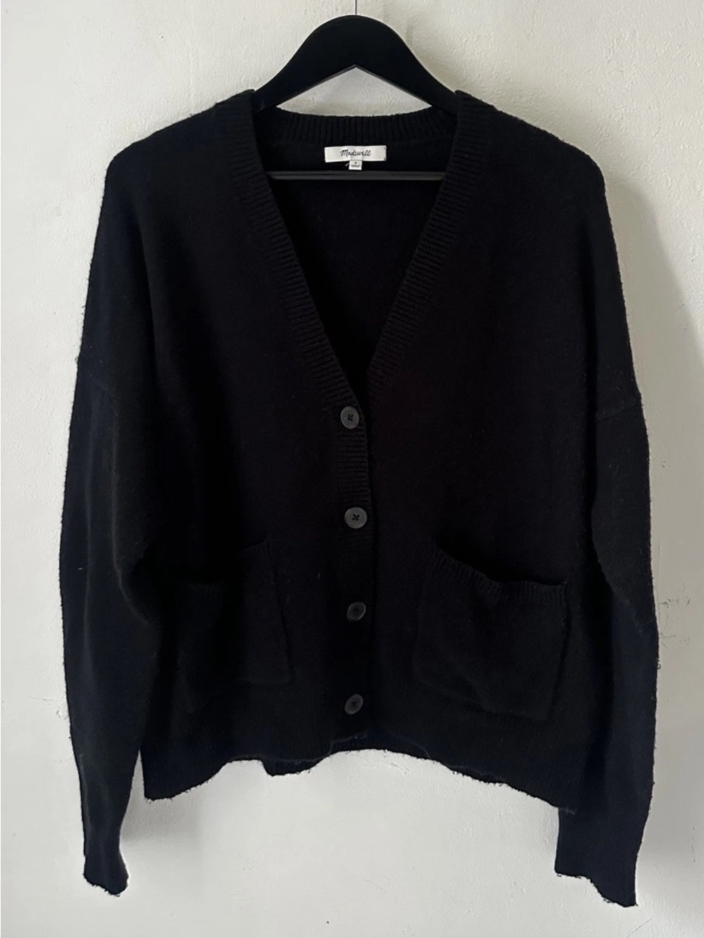 Madewell Women's Black Wool Blend Cardigan Sweater S Boxy V Neck Button Front